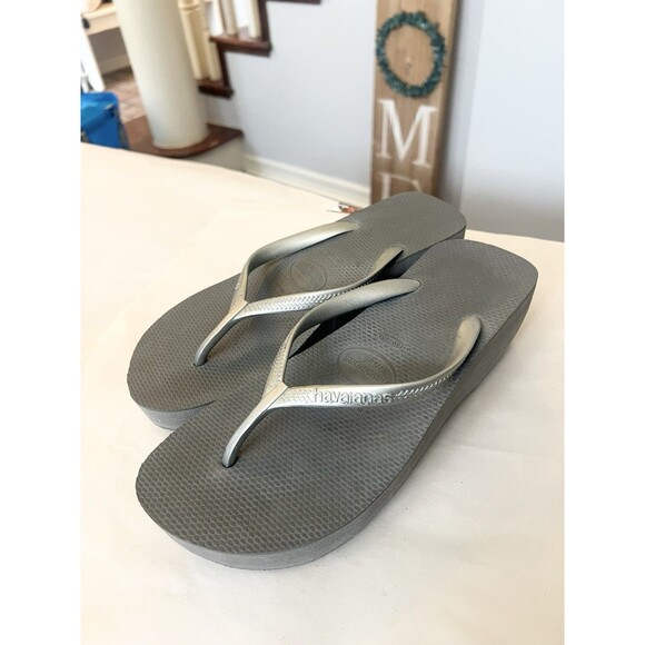 Havaianas High Platform Flip Flops Womens 9 39 40 Wedge Sandals Beach Gray - Picture 1 of 8